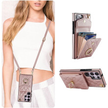 Galaxy S22 Ultra Crossbody-Wallet-Hülle – PU-Leder, RFID-Schutz, 360 drehbarer Ring, Aufstellfunktion & Handschlaufe