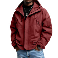 Lässige, locker sitzende, wasserdichte Herren-Windjacke mit Kapuze, Zinnoberrot, Größe XXXL