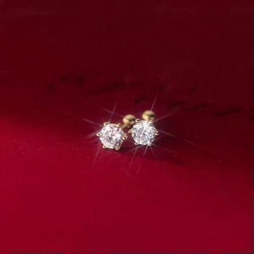 Solitaire CZ Stud Sterling Silver Screw Back Stud Earrings A1533-Gold-3mm 2