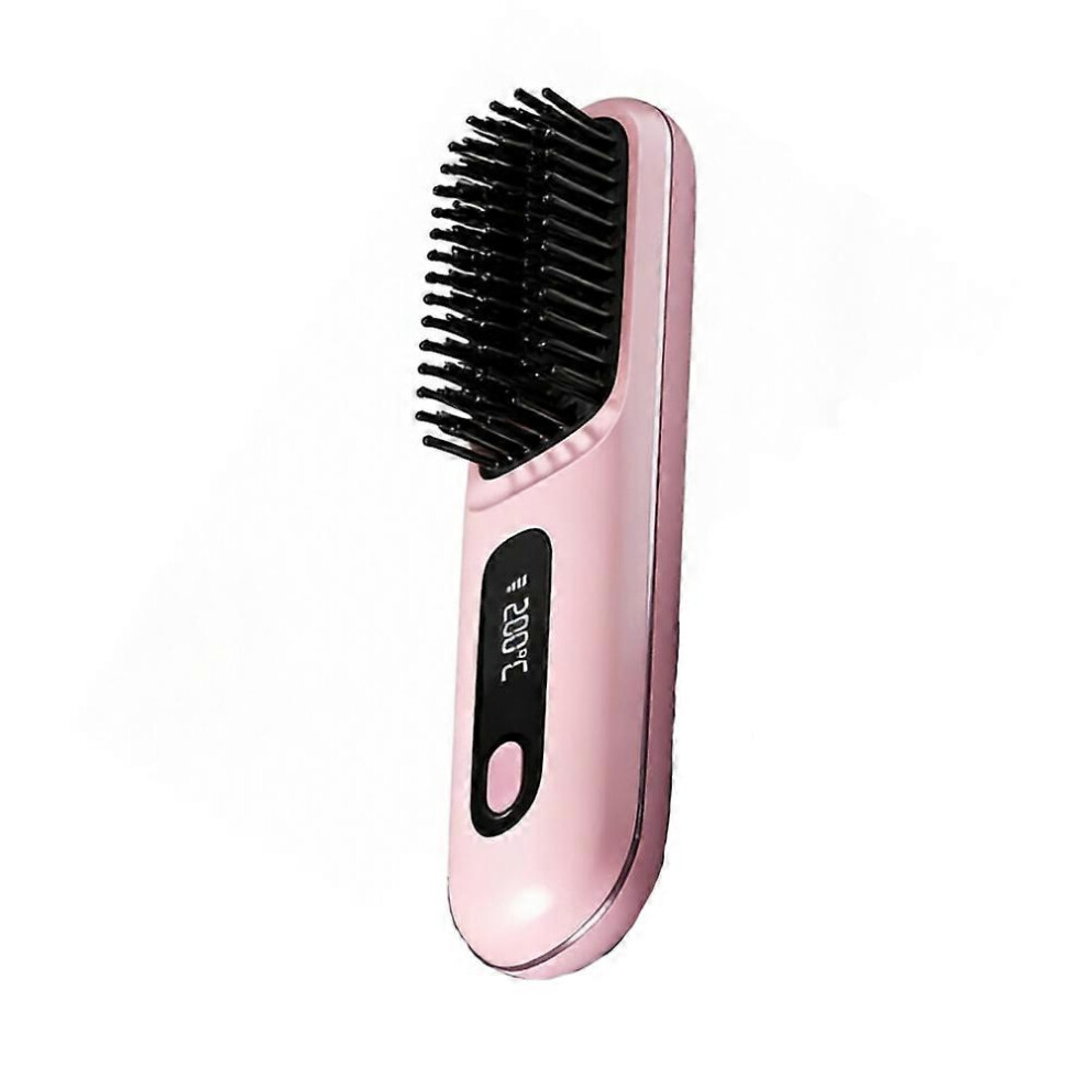 Pink/Black () Heated Hair Brush Cordless Usb Rechargeable Ionic Straightening Brush With 3 Heat Settings