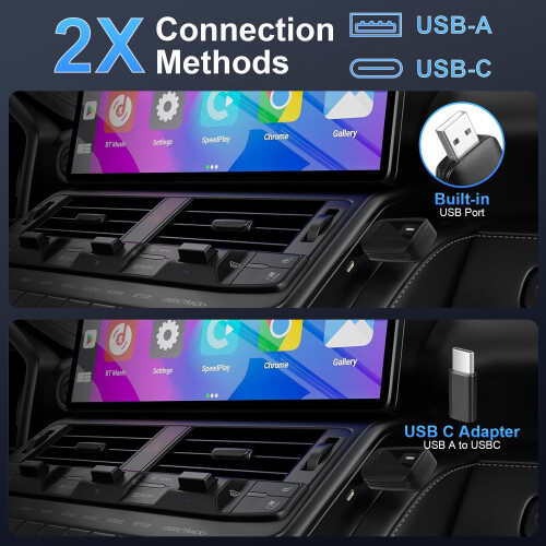 2-in-1 Wireless CarPlay Adapter 5.8GHz for iPhone and 2