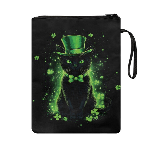 Book Sleeve with Zip Closure – Lucky Hat Cat Pattern, 1