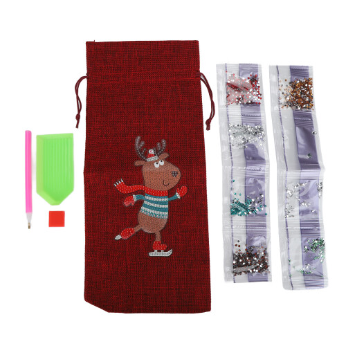 Drawstring Burlap Wine Bag 15x9cm with Rhinestone Pattern - Durable Gift Bag 1