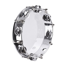 Steel Cymbals Tambourine Handbell 10-inch with Double Row 14pcs Metal Jingles
