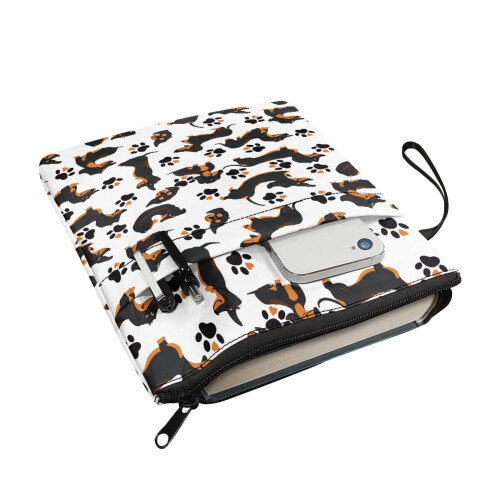 Buchhülle mit Dackelmuster, Schutzhülle aus Polyester, Notizbuchhülle mit Tasche für Bibel oder Buch 1