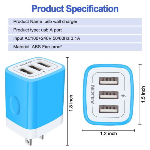 USB Wall Charger Block, 3.1A 2-Pack Fast Charging Station for compatible with iPhone, Blue 2