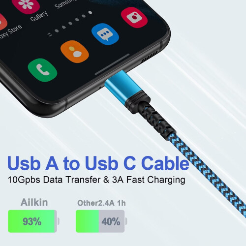 USB-C Cable 5ft 2-Pack, Fast Charging USB A to USB C Cable for Android, Blue, compatible with USB-C devices 1