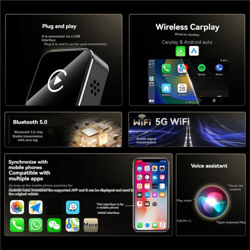 2in1 Wireless Carplay Android AUTO  5.0  AI Box USB Adapter Wired CarPlay to Wireless Carplay A 2