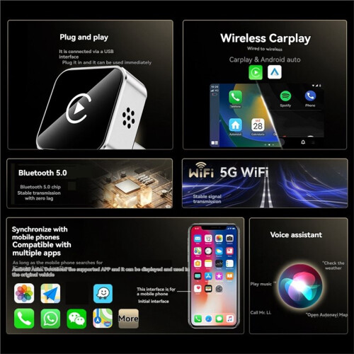 2in1 Wireless Carplay Android AUTO  5.0  AI Box USB Adapter Wired CarPlay to Wireless Carplay B 2