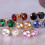 Ear Studs Cubic Zirconia Round Red and Gold 3