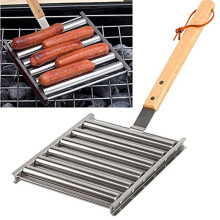 Hotdog-Grill Aus Edelstahl mit Holzgriff, 4 Grillspieße