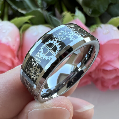 Stainless Steel Punk Ring for Men Silver Blue 1 2