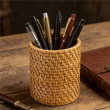 2 Pack Rattan Pencil Holder for Desk Handmade Pen Organizer Bucket Boho Desk Accessories Pen Cup Holder Aesthetic Holder