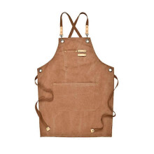 (Brown) Canvas Work Apron With Adjustable Strap Multi Pockets For Barista Barber Beauty Salon