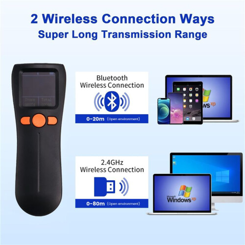 Portable   Scanner 1D/2D Code Wireless Barcode Scanner with Large Screen Display Storage 1