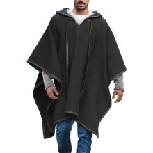 Men's Hooded Cape Scarf Cape Sweater VNeck Poncho with Hood, Canopy, Scarf, Coat, Irregular Hem, Hooded Sweater