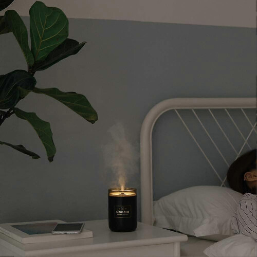 (Black) 350ml Cool Mist Humidifier LED Night Light Diffuser Purifier Atomizer 2