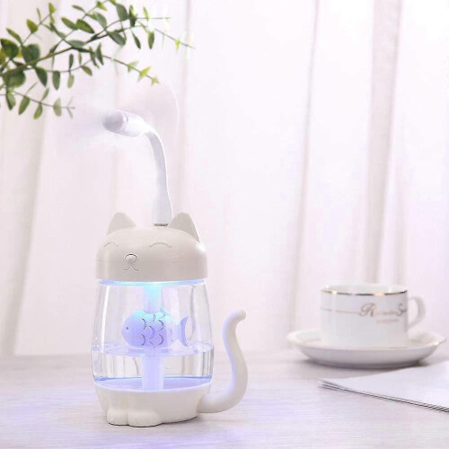 (Cat White) 350ml Cool Mist Humidifier LED Night Light Diffuser Purifier Atomizer 1