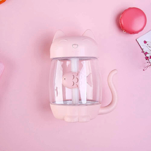 (Cat Pink) 350ml Cool Mist Humidifier LED Night Light Diffuser Purifier Atomizer 2