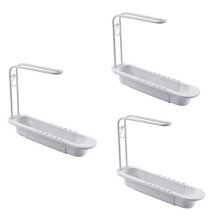 Telescopic Rack, Drain Rack, Sink Storage Rack, Soap Sponge Towel Rack, Kitchen Storage Basket Accessories White