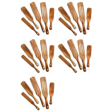 Wooden Spurtles Set (25Pcs) - Teak Wood Kitchen Tools Set - Heat Resistant Non Stick Wood Cookware for Stirring & Mixing