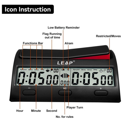 4X LEAP Chess Clock Advanced Digital Chess Timer with 7 Type 38 Timing Set Modes Professional Chess Clock Game Timer 2