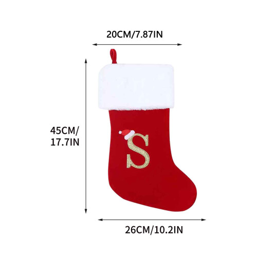 Chaussette de Noël en velours rouge avec revers blanc et initiale S 2