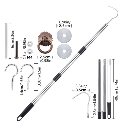 Adjustable Attic Ladder Extension Rod Pull Down Hook Kit-200CM 2