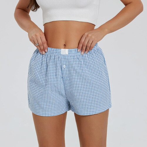 Γυναικείο Σορτς Lounge Χαριτωμένο Μαλακό Ελαστικό Χαμηλή Μέση με Καρό Στάμπα και 2