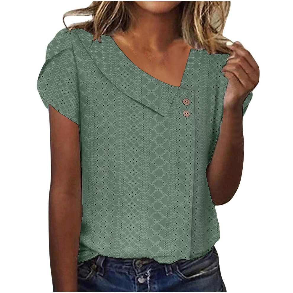 Green Short Sleeve Blouses For Women Short Sleeve-Army L