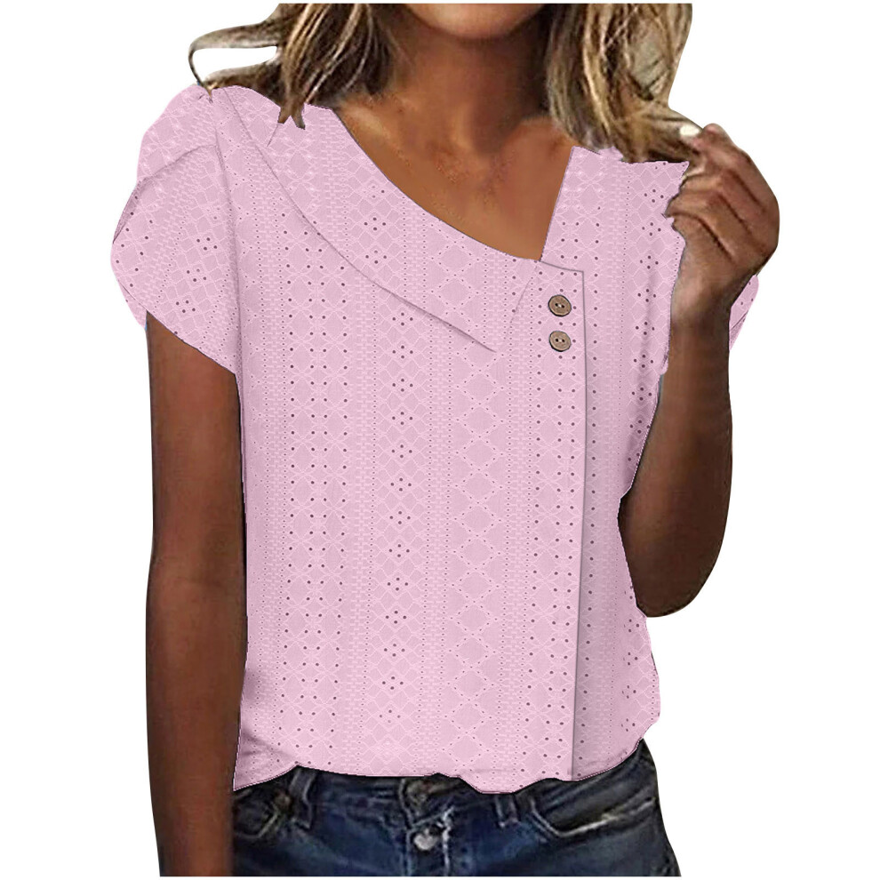 Short Sleeve Blouses for Women Short Sleeve Asymmetrical-Pink M