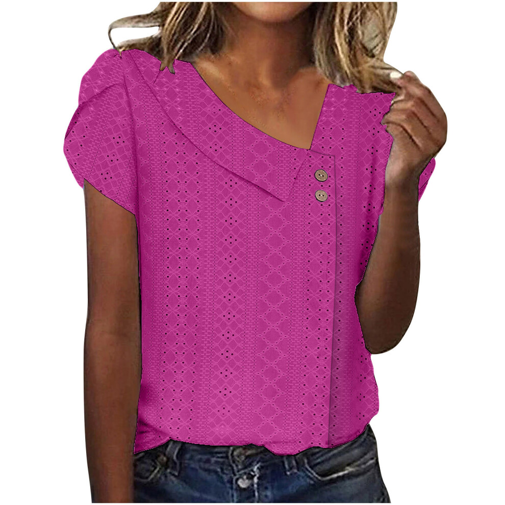 Short Sleeve Blouses for Women Short Sleeve-Fuchsia XXL