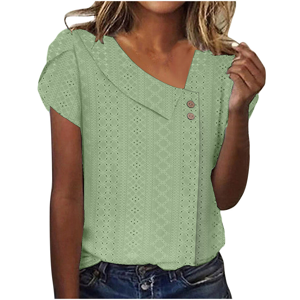 Short Sleeve Blouses for Women Short Sleeve Asymmetrical-Mint L