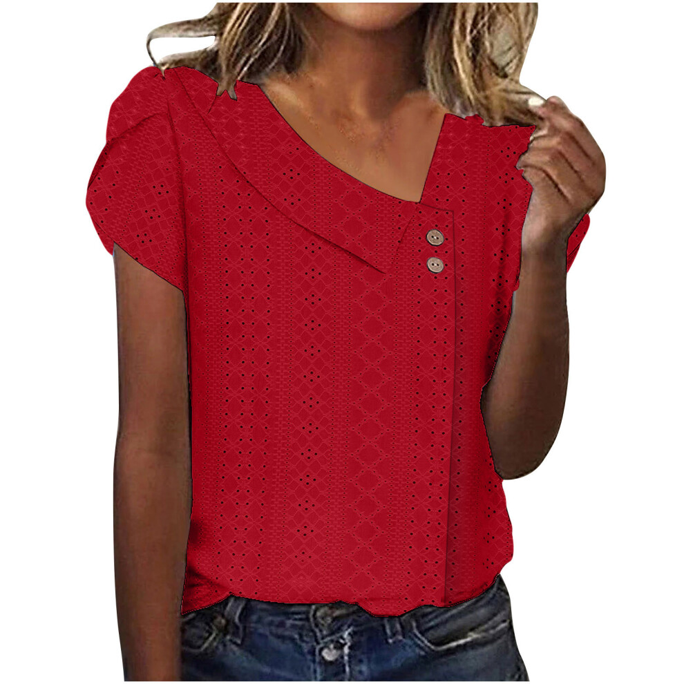 Short Sleeve Blouses for Women Short Sleeve Asymmetrical-Red L