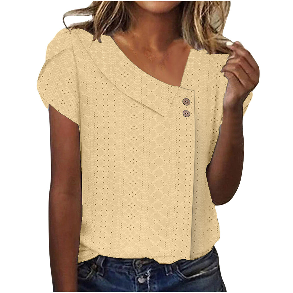 Yellow Short Sleeve Blouses For Women Short Sleeve- Xxl