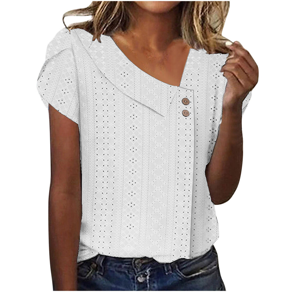 White Short Sleeve Blouses For Women Short Sleeve- Xxl