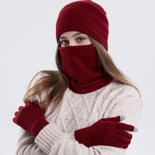 Ensemble bonnet d'hiver, écharpe et gants tactiles 1