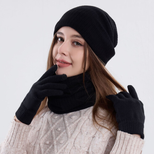 Ensemble bonnet d'hiver, écharpe et gants tactiles 2