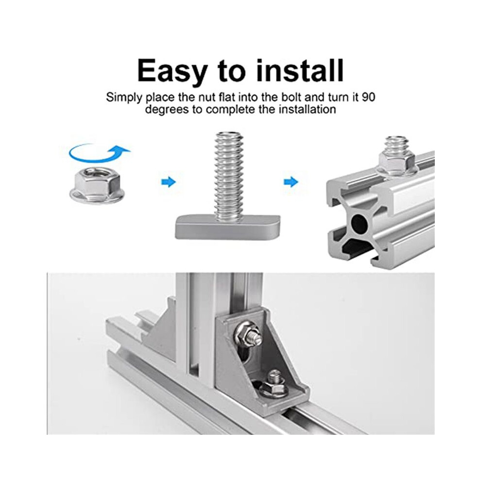 150Pcs T Slot Bolt Replacement,M8 X 20 Screws, A2-70 Rail Track Screws Track Nuts With 15 Flange Nut 6033957380028