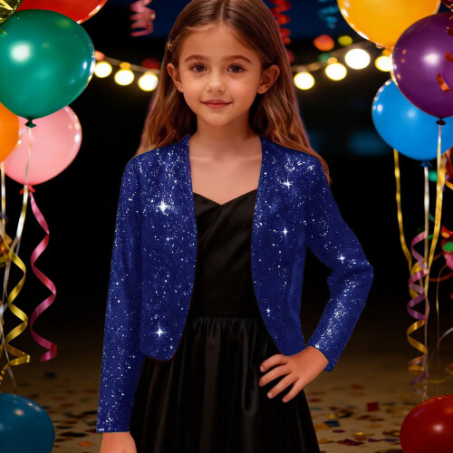 Girls Satin Jacket with Silver Foil Print Blue 1