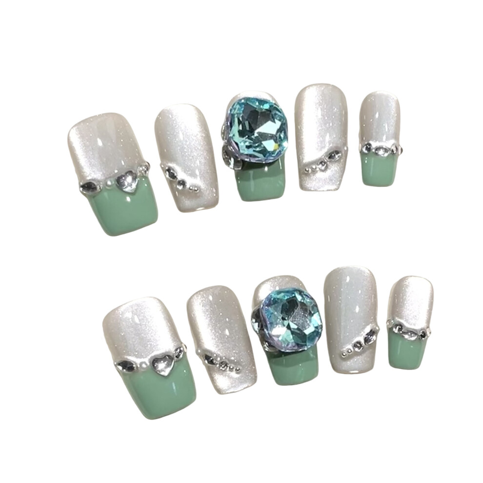 Creation-3C (Xs) 10Pcs Green Tip Cat Eyes False Nails
