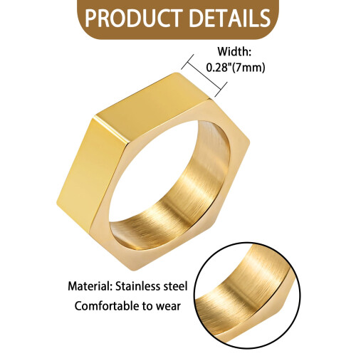 Hexagon Ring for Men Stainless Steel Gold 1