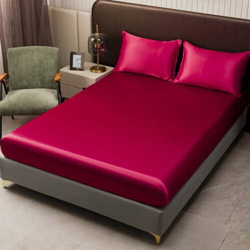 Drap-housse uni antidérapant pour matelas double, rouge 2