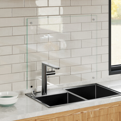 6mm Thick Tempered Glass Stove Splashback - 70x60cm, Clear, Includes Mounting Hardware