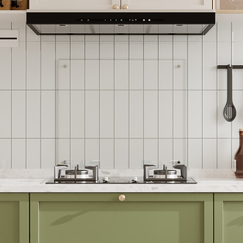 6mm Thick Tempered Glass Stove Splashback - 70x60cm, Clear, Includes Mounting Hardware 1
