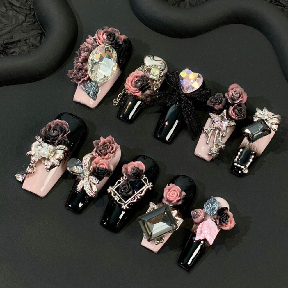Dachuang Beauty (Xs) Floral Resin Stick-On Nails, Zero Pressure