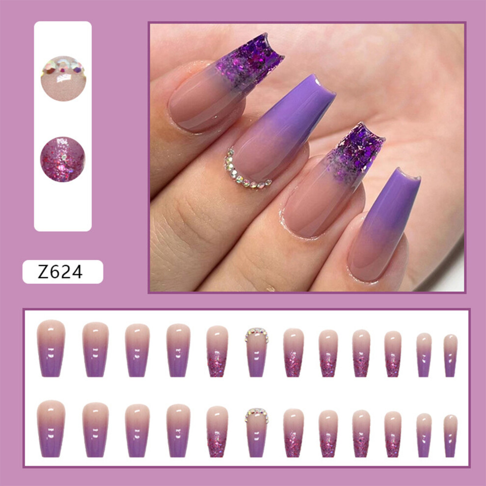 Roc-Electron (Jelly Glue Model) Purple Ballet Fake Nails, Long Lasting & Flexible