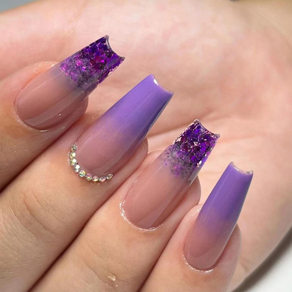 Roc-Electron Purple (Standard) Ballet Fake Nails, Long Lasting & Flexible