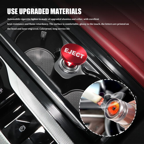 Car Cigarette Lighter with EJECT Button, Durable Aluminum Dustproof Plug, Laser Red 12V Accessory 2