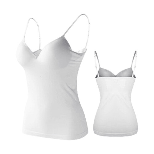 Women's White Tank Top with Built-in Shelf Bra – Basic Camisole Undershirt, S 1